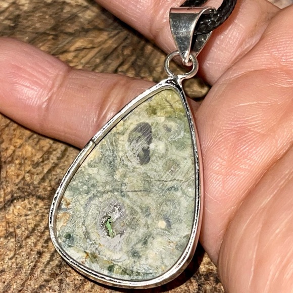Green Rainforest Jasper Rhyolite Pendant 2” - Picture 9 of 11
